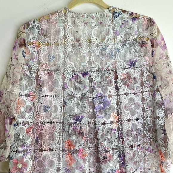 Elie Tahari Floral 100% Silk Ethereal Floral Button Front Career Blouse Size M - Picture 5 of 8